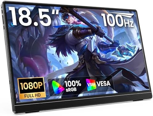 ForHelp 18.5 Inch 100Hz Portable Display, 1920x1080 16:9 FHD Monitor with Built-in Stand and Speakers, Compatible with Laptop, Mobile Phone and Game Consoles by ForhelpPortableMonitor