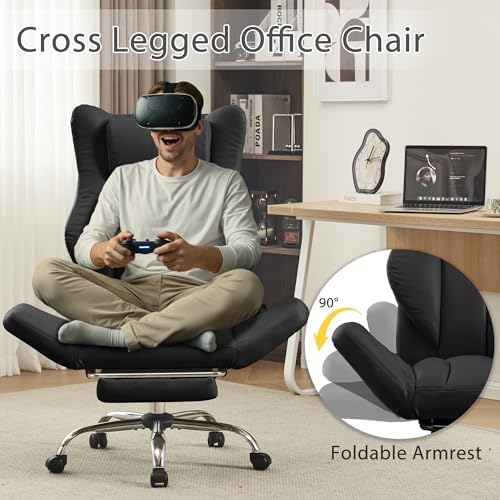 JOMEED Cross Legged Office Chair with Footrest,Flip Armrest,Black - Image 3