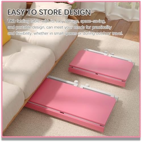 4NM No Tool Assembly 23.6" Small Desk, Folding Portable Desk with Wheels, Foldable Computer Home Office Desks, Collapsible Study Writing Table for Space Saving Bedroom - Pink White - Image 4