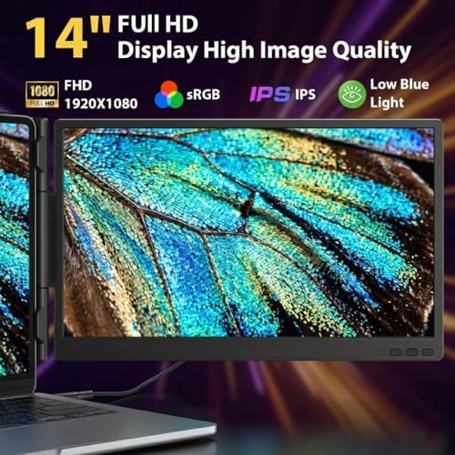 Leudaich Laptop Screen Extender, 14" FHD 1080P IPS Laptop Monitor Extender Dual Screen, Portable Monitor for Laptops 13-16" with USB-C/HDMI Port, Plug & Play for Windows/Mac/Android - Image 2