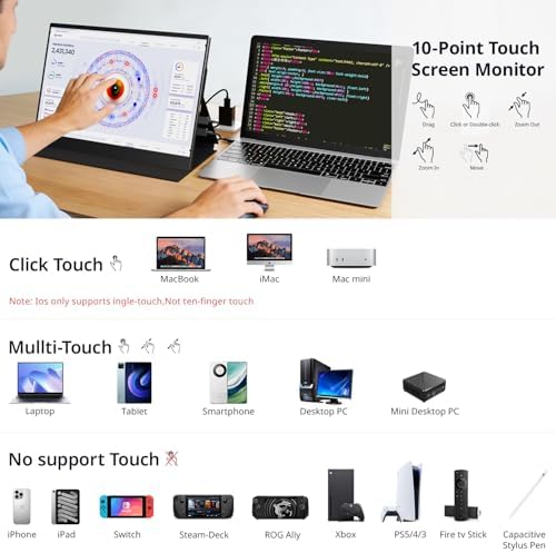 AYY 4k Portable Monitor Touchscreen, 13.4" 3840x2160 Second Screen 100% sRGB,400cd HDR USB C Ultra Slim IPS Laptop Monitor, for Mac Switch - Image 7