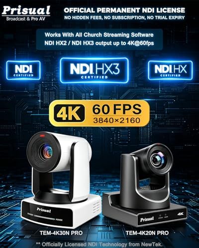 Prisual 4K60 NDI HX3 AI Auto Tracking PTZ Camera, 20X Optical Zoom, PoE, 3G-SDI, HDMI, USB, LAN, 4 Outputs for Church Worship, Education, Broadcast, Live Streaming - Image 3