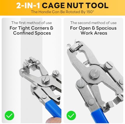 Rotable Dual Head Cage Nut Tool Kit with 10 Sets M6 Silver Rack Mount Screws - Screw Install and Remove Tool for M4 M5 M6 M8 M10 - Screw Tool Kit for Server Rack, Network Cabinet, Data Center(Blue) - Image 2