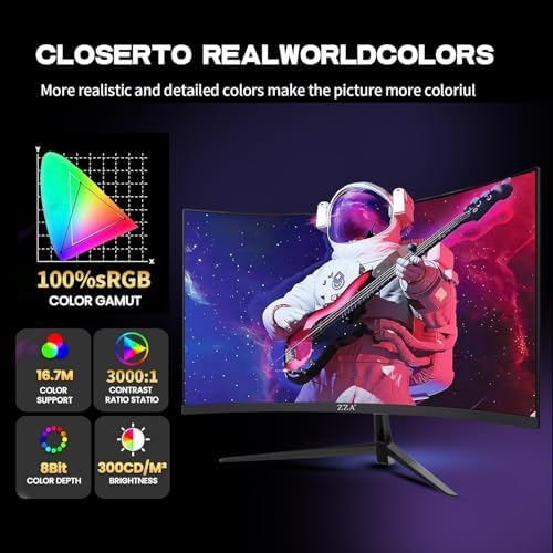 ZZA 24" Curved Gaming Monitor,FHD 1080p 200Hz,1ms MPRT, AMD FreeSync,VA 2800R,HDMI 2.0 & DisplayPort 1.4, VESA Mount, Frameless, Eye Care, for Home Office, Dorm &Gaming &Dual Screen Setup,PS5,Xbox - Image 3