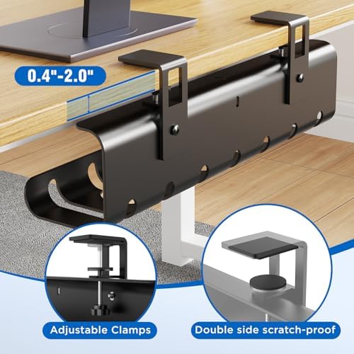 2 Pack No-Drill Under Desk Cable Management Tray 33.8 inch Large Wire Cord Organizers, Cable Management Under Desk for Home and Office No Damage Black - Image 2