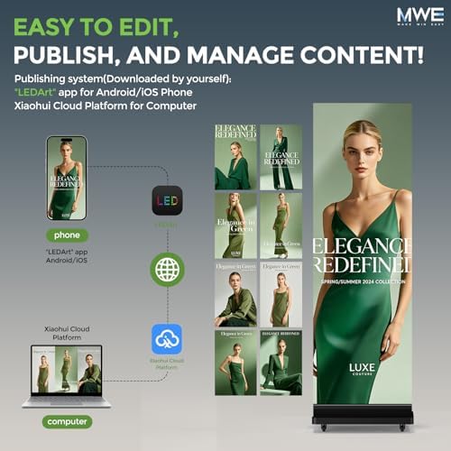 MWE P1.86 Tri-Fold LED Poster Screen with Flight Case, 90" Dual-Sided LED Digital Signage Display with Publishing System, Foldable Advertising Display Kiosk Video Wall for Events, WiFi/USB/HDMI - Image 6