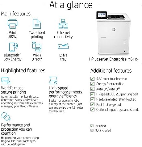 HP Laserjet Enterprise M611x Monochrome Duplex Printer with Dual-Band Wi-Fi and Extra Paper Tray (7PS85A) (Renewed) - Image 4