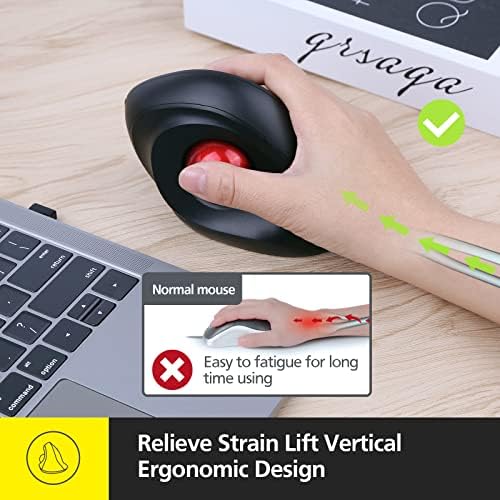 MicroPack Trackball Wireless Mouse, Upgrade Right Hand Ergonomic Mouse with Wireless Vertical Rollerball Computer Mouse, 3 Adjustable DPI, Easy Thumb Control for PC, Laptop, Mac, Windows - Black - Image 5