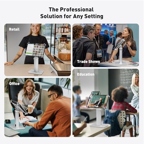 AboveTEK Anti-Theft iPad Kiosk Stand, 360 Rotation & Adj. Height 8.3"–13.4", Heavy-Duty Steel & Aluminum, Fits 9.7"-13" Tablets, Security Retail POS Tablet Stand for Business & Commercial Use (Silver) - Image 4