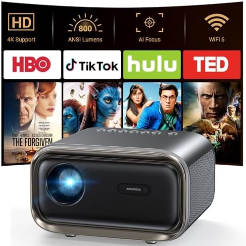 Projector with WiFi and Bluetooth: [Auto Focus/Keystone] - NICPOW Full HD 1080P 4K Supported Portable Bluetooth Projector for Gaming Devices and Phones - Ideal for Indoor Outdoor Use - Grey by NICPOW