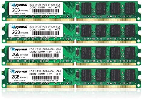 8GB Kit (4x2GB) DDR2 800Mhz Udimm RAM, Royemai DDR2-800U PC2-6400 2GB 1.8V CL6 240-pin 2Rx8 Non-ECC Unbuffered Desktop Computer RAM Memory Modules by DUOMEIQI