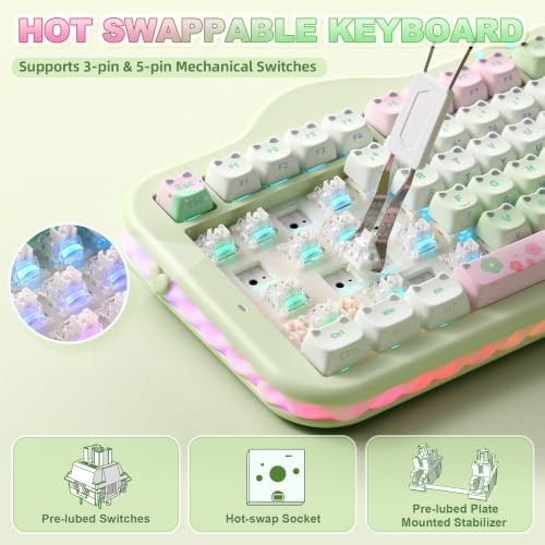 YUNZII C98 Cute Wireless Mechanical Keyboard(Green Mao, Milk Switch) - Image 4