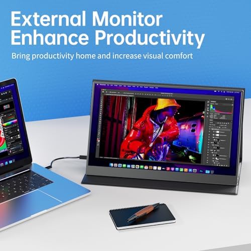 VisionOwl Portable Monitor 15.6 Inch 1080P FHD 85% sRGB Second Screen, USB-C HDMI HDR External Travel Monitor for Laptop PC MacBook PS5 Xbox, VESA Mountable, with Speakers, Cover Stand, Silver - Image 2