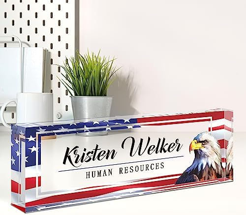 Name Plate for Desk, Desk Name Plate Personalized, Office Decor for Women Men, Acrylic Desktop Accessories, Office Appreciation Gifts for Boss Social Workers Teacher Employee Nurse (Flag B) by Spricoz