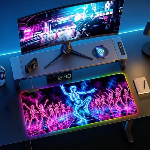 Halloween Dance Skull RGB Gaming Mouse Pad Large Extended Desk Mat 35.4 x 15.7 inch LED Glowing Mousepad Light Up Keyboard Pad Non-Slip Rubber Base - Image 4