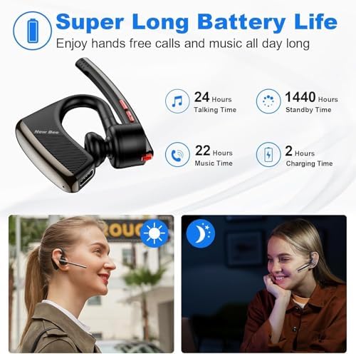 New Bee Bluetooth Earpiece V5.2 Wireless Headset 24Hrs Talktime Black - Image 3
