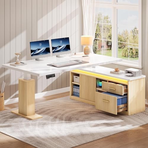 YITAHOME L Shaped Standing Desk with Power Outlets & LED Lights, by YITAHOME