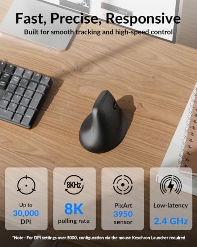 Keychron M5 8K Wireless Vertical Mouse with Thumb Wheel, PixArt 3950 Sensor - Image 2