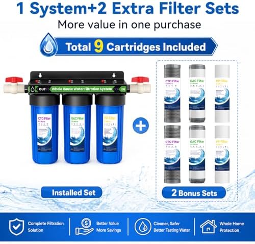 Whole House Water Filter System with 9 Filters, 0.5 Micron,3/4" Ports - Image 2