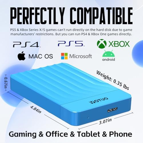 YOTUO 500GB External Hard Drive, Portable Storage Expansion HDD, USB 3.0 & USB-C for PC, Mac, Desktop, Laptop, Smartphone, PS4, Xbox One, Xbox 360, Office & Game Blue - Image 3