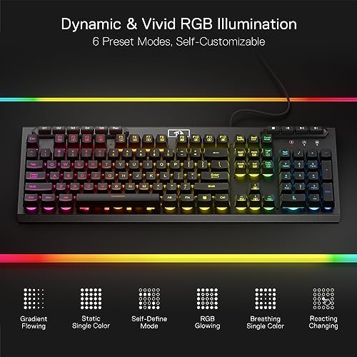 Redragon K513 RGB Membrane Gaming Keyboard, Standard 104 Keys Linear Mechanical-Feel Keyboard w/ 5 Extra On-Board Macro G Keys, Dedicated Media Control, Solid Metal Top Case - Image 6