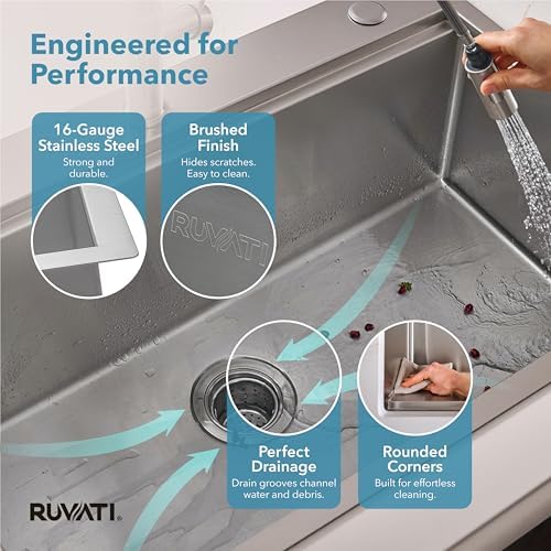 Ruvati 33x22-in 16-Gauge Workstation Topmount Kitchen Sink - RVH8003 - Image 6