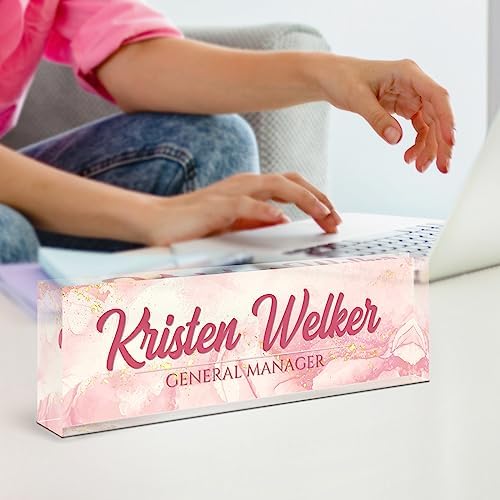 Name Plate for Desk, Desk Name Plate Personalized, Office Decor for Women Men, Acrylic Desktop Accessories, Office Appreciation Gifts for Boss Social Workers Nurse Teacher Employee (Pink Coast) - Image 6