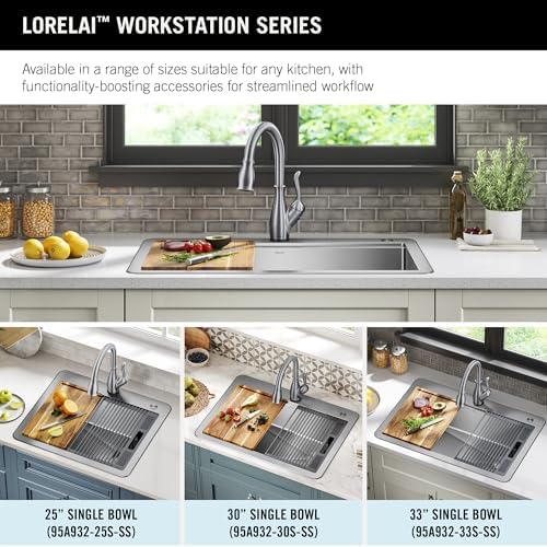 DELTA FAUCET 95A932-30S-SS Lorelai Workstation Kitchen Sink Drop-in Top Mount Stainless Steel Single Bowl with WorkFlow Ledge and Chef’s Kit of 5 Accessories - Image 3