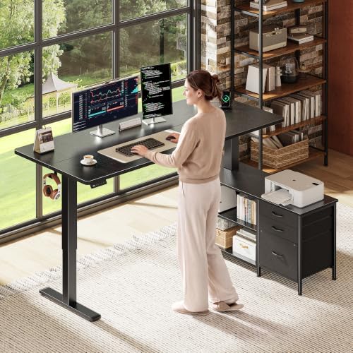 PRAISUN 55.1'' L Standing Desk with Outlets, Cabinet with Shelves, Drawers - Image 2