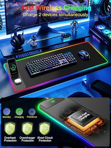 Wireless Charging Mouse Pad with Magnetic Phone Stand, 31.5"x15.8" Large - Image 5