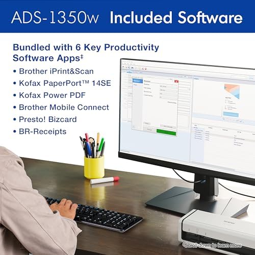 Brother ADS-1350W Wireless Compact Desktop Scanner | Scan Speeds of Up to 30ppm | Single Pass Double-Sided Scanning (Renewed Premium) - Image 7