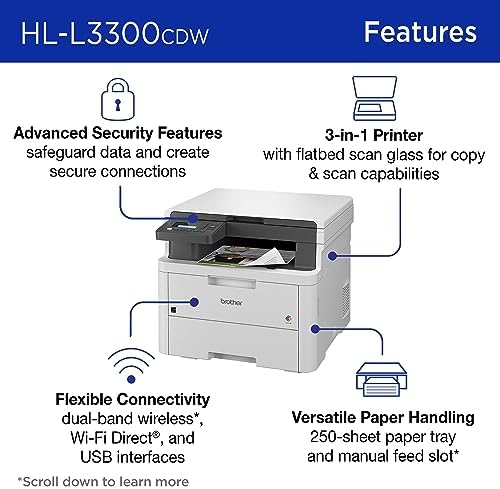 Brother HL-L3300CDW Wireless Digital Color Multi-Function Printer with Laser Quality Output, Copy & Scan, Duplex, Mobile | Includes 2 Month Refresh Subscription Trial ¹, Works with Alexa - Image 3
