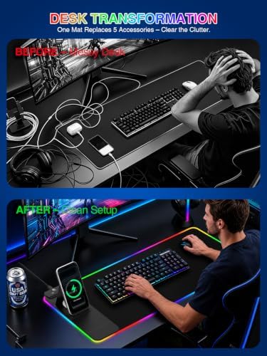 RGB Mouse Pad with Foldable Phone Stand Wireless Charger, 31.5"x11.8" XL Gaming Mousepad Large Desk Mat, Desk Pad with 11 Colors 5 Modes, Waterproof - Image 6