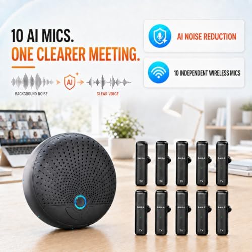 CM300 Conference Speaker with 10 Wireless AI Mics, 360° Pickup, 65FT Range, Noise Reduction, Echo Cancellation, Full Duplex USB Speakerphone for 10-Person Meetings, Zoom and Microsoft Teams - Image 6