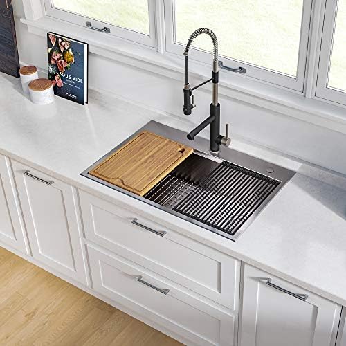 KRAUS Kore™ Workstation 30-inch Drop-In 16 Gauge Single Bowl Stainless Steel Kitchen Sink with Accessories (Pack of 5) with WasteGuard™ Continuous Feed Garbage Disposal, KWT310-30-100-75MB - Image 6
