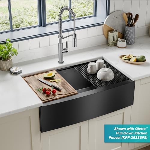 KRAUS Kore Workstation 33-inch Farmhouse Apron Front 16 Gauge Black Stainless Steel Single Bowl Kitchen Sink in PVD Gunmetal Finish with Accessories, KWF210-33/PGM - Image 2