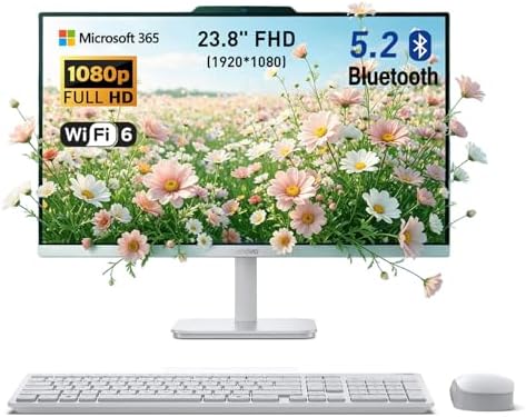 Lenovo 24” FHD A100 All-in-One Desktop Computer for Home Office, 16GB RAM, 512GB Storage, Microsoft Copilot AI, Intel 8-Core CPU, Wireless KB & Mouse, Support Dual Display, Win11, White, w/ 64GB USB by LENOVO
