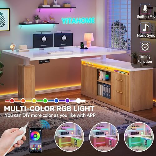 YITAHOME L Shaped Standing Desk with Power Outlets & LED Lights, - Image 5