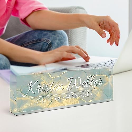 Name Plate for Desk, Desk Name Plate Personalized, Office Decor for Women Men, Acrylic Desktop Accessories, Office Appreciation Gifts for Boss Social Workers Employee Nurse Teacher (Deep Sea) - Image 6