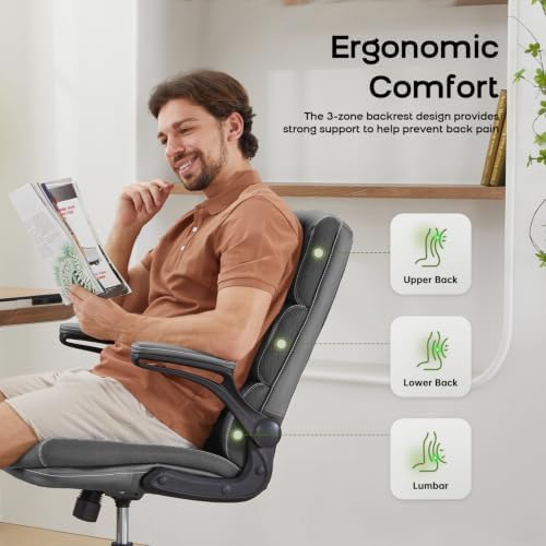 amseatec Home Office Desk Chair, Leather Flip-Up Armrests Comfy Task Chair - Image 3