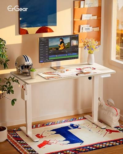 ErGear Height Adjustable Electric Standing Desk, 44 x 24 Inches Sit Stand up Desk, Memory Computer Home Office Desk, Natural - Image 2