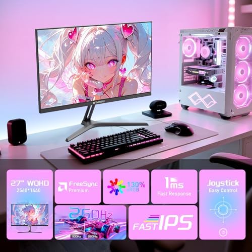 SANSUI Gaming Monitor 27" 1440p 260hz/240hz WQHD 2K - Fast IPS 1ms FreeSync Premium 丨DCI-P3 98% 丨sRGB130% 丨HDR10 丨2×DisplayPort 1.4丨2×HDMI2.0 PC Gaming Monitor with Crosshair - Image 2