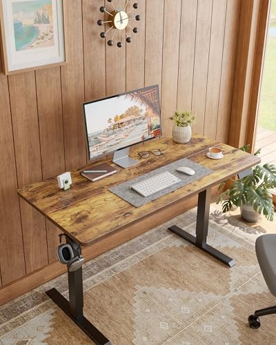 DESINO Standing Desk, 32 × 19 Inches Electric Height Adjustable, Sit and Stand Up, Computer Office Desk with Splice Board, Black Frame/Rustic Brown TOP - Image 2