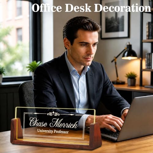 Custom Name Plate for Desk with LED Walnut Frame, Office Desk Decor - Image 5