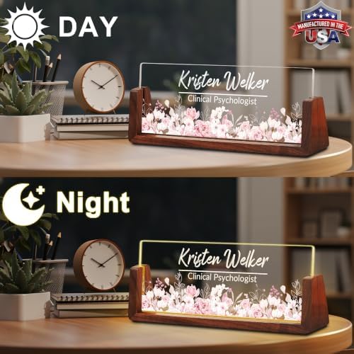 Custom Name Plate for Desk with LED Walnut Frame, Office Desk Decor - Image 3