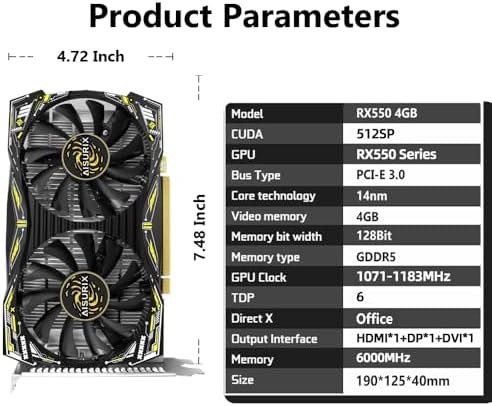AISURIX RX 550 4GB Graphics Card GDDR5 128Bit Computer Video Card with HDMI/DVI Ports DirectX 12 PCI Express 3.0 X8 GPU Graphics Card for Gaming PC - Image 2