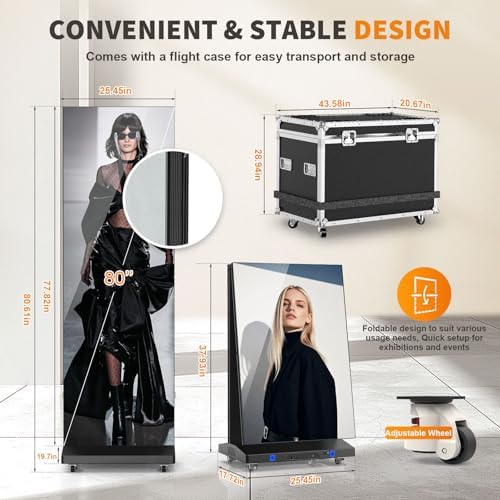 80" Seamless Splicing LED Display, Foldable Poster Screen with P1.86 Digital Signage Display LED Totem with USB/HDMI/WiFi/Remote - Image 4