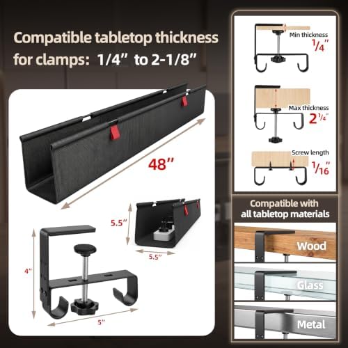 48 Inch Under Desk Cable Management Tray No Drill Desk Cord Management Organization, Large-Capacity Cable Organizer for Home and Office Work Accessories - Image 4