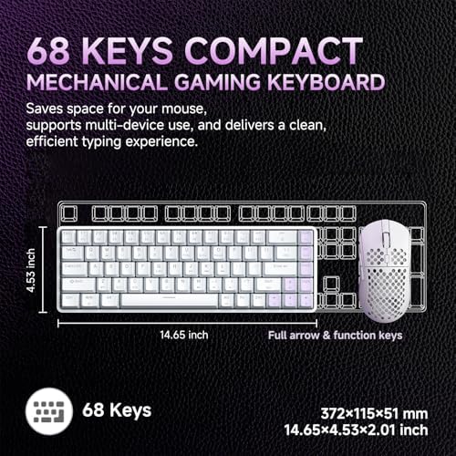 DIERYA DK68 60% Wireless Mechanical Gaming Keyboard, 3 Modes Bluetooth/2.4GHz/USB-C (White/Red Switch, Wireless) - Image 3
