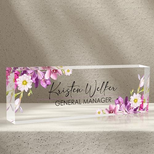 Personalized Name Plates for Office - Gifts for Teacher, Boss, Employee Appreciation - Office Desk Decor (Floral) by AZUFEMOS